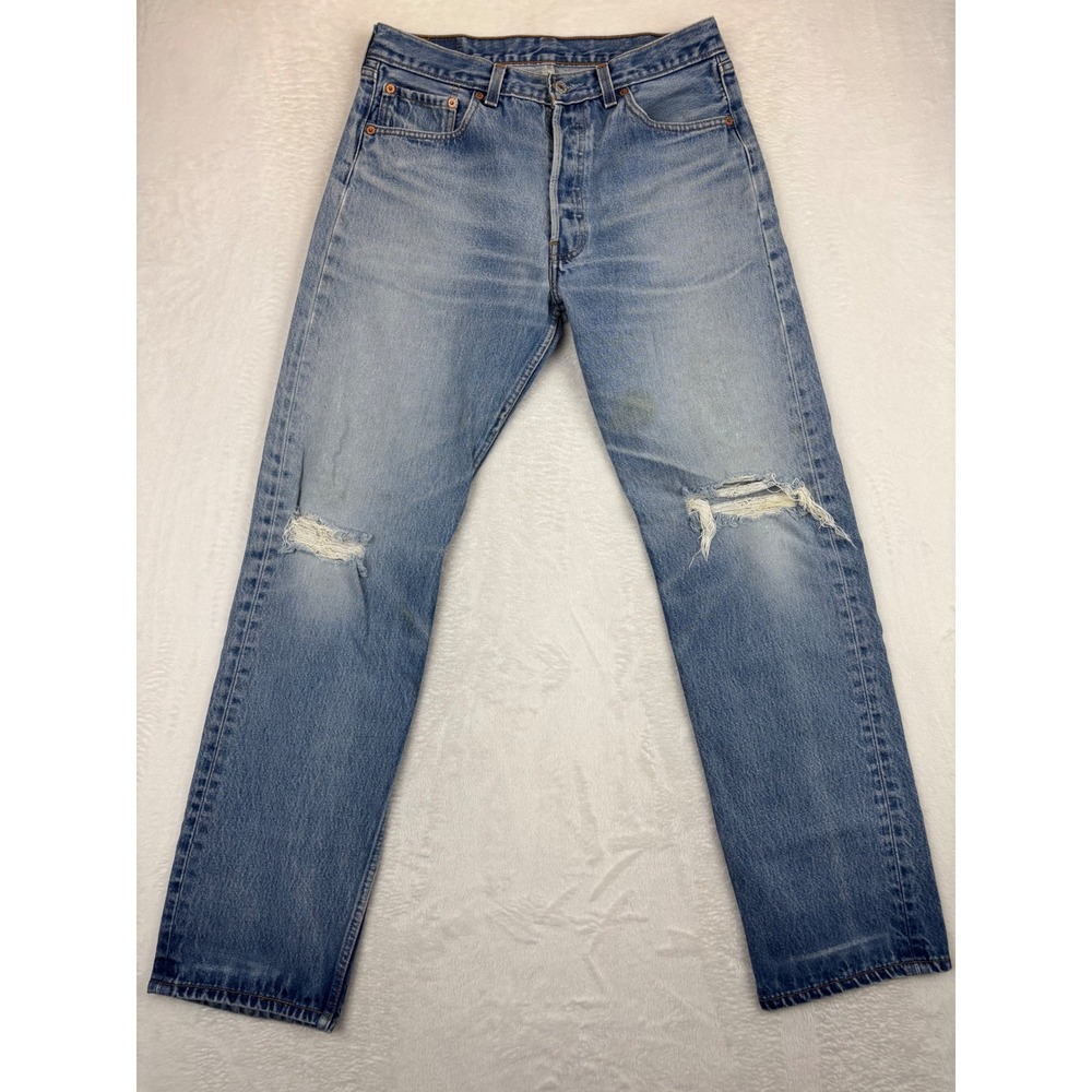 Vintage 1999 Levis 501 Mens 33x32 USA Made Distressed Light Grunge Wash Jeans
